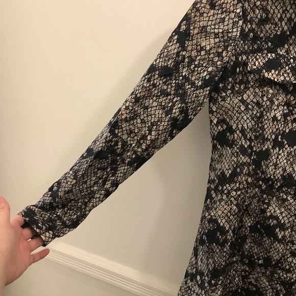 Theory Ananine Snake Lace Shirt Dress 0 silk tan gray black brown - Picture 7 of 13